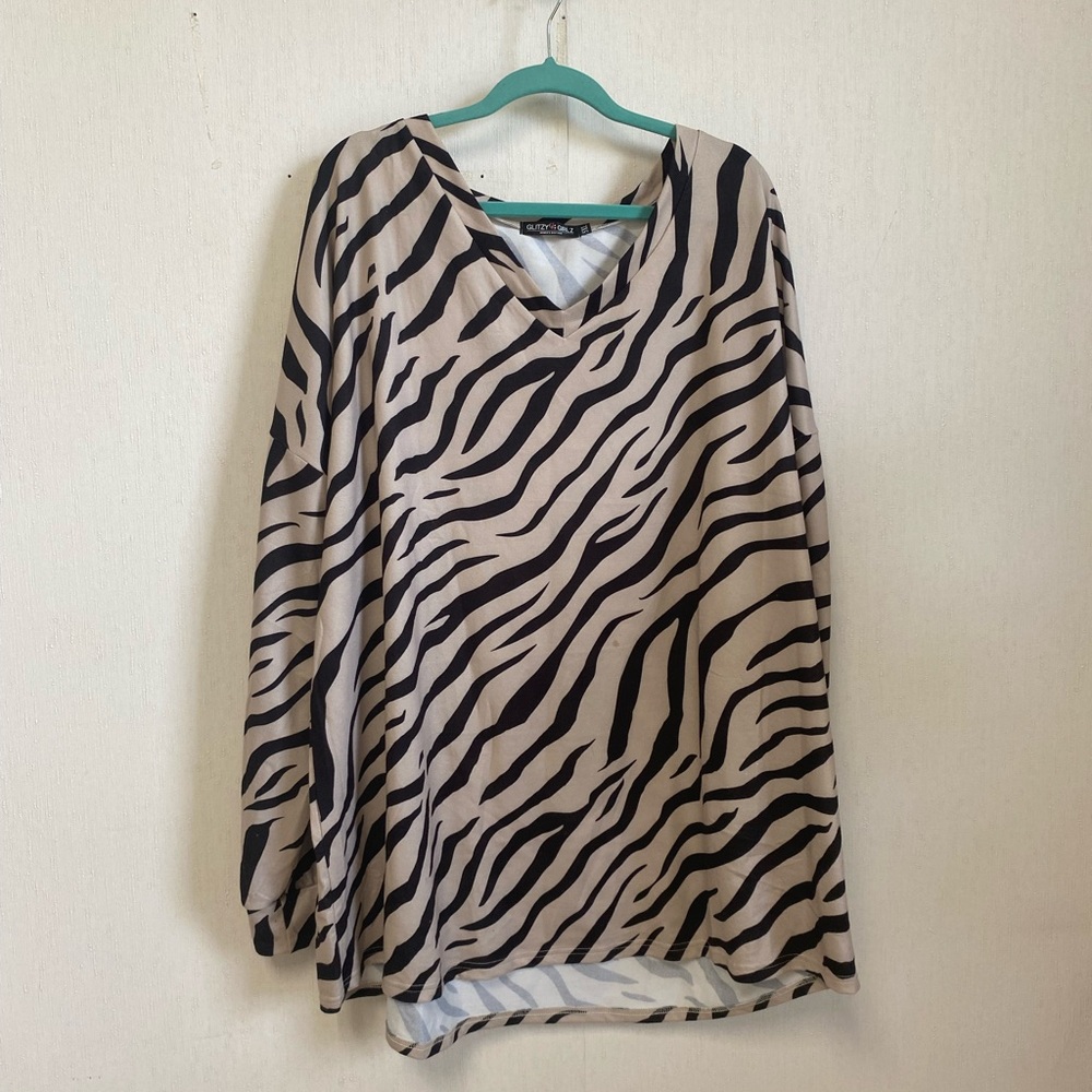 Glitzy girlz  Zebra Print V-Neck long sleeve blouse